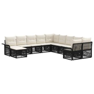 vidaXL Conjunto De Sof&aacute;s De Jard&iacute;n 11 Pcs Negro Y Blanco Crema Vidaxl