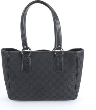 Gucci Black Leather Canvas Handbag Tote Bag (Pre-Owned)