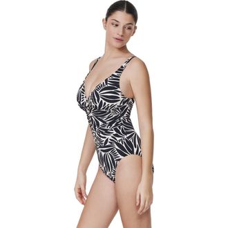 Gottex Comeback Deep V-Neck One Piece in Black-White at Nordstrom, Size 12