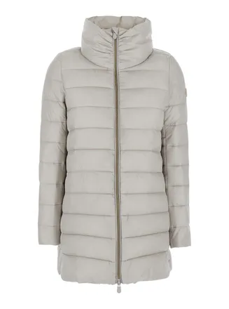 Save The Duck Quilted High-Neck Tech Fabric Down Jacket - Beige