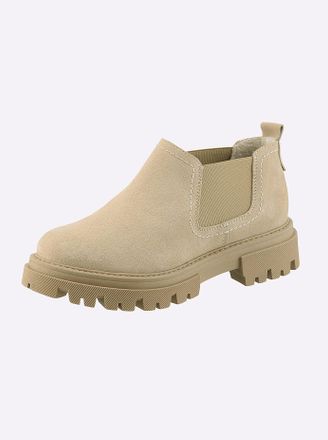 Heine Stiefelette HEINE, Damen, Gr. 35, beige, Leder, Rindsleder, Veloursleder, Schuhe Stiefelette