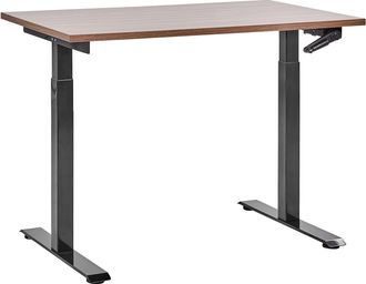 Beliani Escritorio De Altura Regulable Manualmente Oficina Moderna Patas Cuadradas 120 X 72 Cm Tablero Madera Oscura Soporte De Acero Negro Destines
