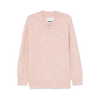 Bellerose Roze V-hals Sweater met Geribbelde Details - Dames - V-hals truien - Roze - 2XS - Truien & Vesten