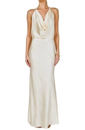 endless rose Satin Cowl Halter Dress in Champagne at Nordstrom, Size Small