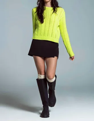 Q2 Cable Knit Bow Back Sweater In Lime Green