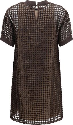 Brunello Cucinelli Womens Dress Sequin Mesh Mini Dark Brown Silk
