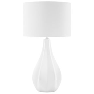 Beliani L&aacute;mpara De Mesa Con Pantalla En Forma De Tambor De Seda Sint&eacute;tica Porcelana Blanca 60 Cm Sal&oacute;n Glamour Santee