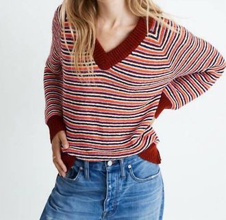 Madewell Arden Striped Vneck Cotton Sweater In Multicolor