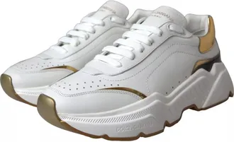 Dolce & Gabbana White Gold DAYMASTER Leather Sneakers Men Mens Shoes