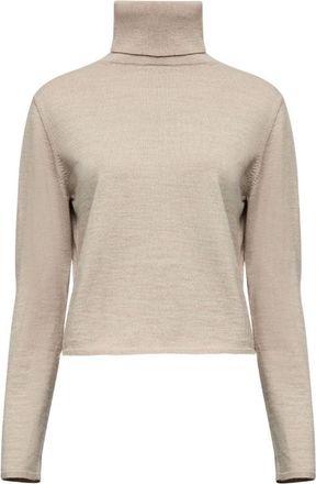 Maison Margiela Cropped Beige Sweater With High Turtleneck
