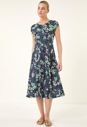 Roman Floral Print Midi Tea Dress