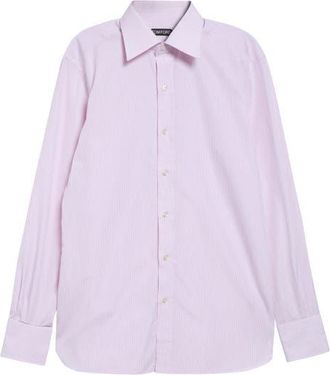 Tom Ford Classic Fit Striped Cotton Shirt in Pwa Rose/white at Nordstrom, Size 41
