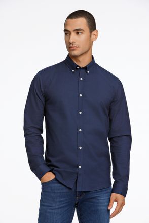 Lindbergh Langarmhemd LINDBERGH, Herren, Gr. XXL, N-Gr, blau (navy mix), Web, Obermaterial: 97% Baumwolle, 3% Elasthan, unifarben, gerade h&uuml;ftbedeckend, Rundhal