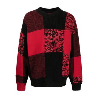 sacai Round-neck Knitwear, male, Red, Size: M Round-neck Knitwear