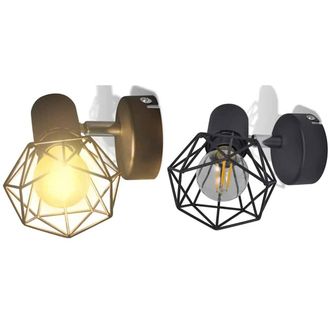 Berkfield Home White 2 Black Industrial Style Wire Frame Wall Sconce with LED Fi