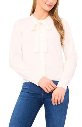 CeCe by Cynthia Steffe Tie Neck Cardigan in Antique White at Nordstrom Rack, Size Large