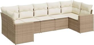 vidaXL Vidaxl - Set Sof&aacute;s De Jard&iacute;n 7 Piezas Y Cojines Rat&aacute;n Sint&eacute;tico Beige