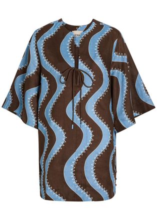 Alemais Alemais Frankie Printed Linen Mini Dress - Blue - 12 (UK12 / M)