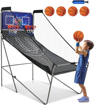 Costway Costway - Juego De Canastas Plegable M&aacute;quina De Baloncesto Juguete Contador Y Marcador Electr&oacute;nico Con Soporete Red Cesta De Baloncesto 4 Baloncestos 