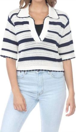 Rain + Rose Womens Kismet Knit Stripe Top In White And Navy Stripes