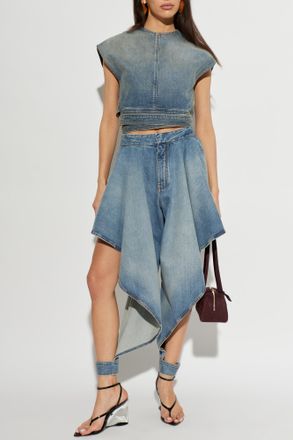 Alaia Asymmetric Jeans With A vintage Effect, Womens, Blue