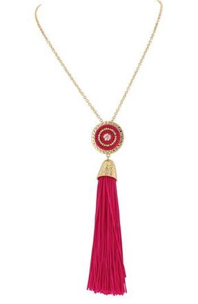 Olivia Welles Gold Plated Circle Beaded Tassel Necklace in Gold /Fuchsia at Nordstrom Rack