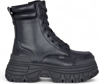 Buffalo Buffalo Womens Black Chunky Platform Lace Up Mid High Combat Boots - Fusion