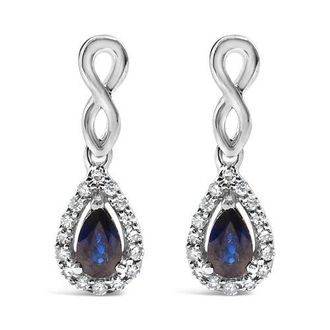 House of Brilliance 10K White Gold Pear Blue Sapphire 1/7 Ct Diamond Infinity Drop and Dangle Earrings at Nordstrom