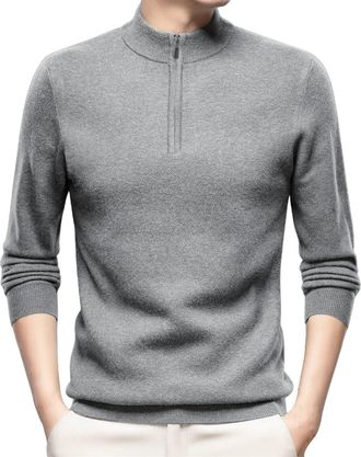 Generic Mens Zip Jumper Cable Knit Winter Crew Neck Sweater Long Sleeve Jumpers Causal Pullover for Men Mens Winter Lambs Wool Jumper Grey