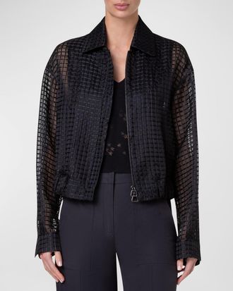 Akris Wanda Organza Short Jacket with Window Plaid Embroidery