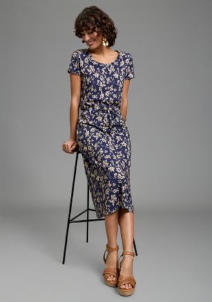 Laura Scott Sommerkleid LAURA SCOTT, Damen, Gr. 34, N-Gr, navy, gebl&uuml;mt, Single Jersey, Obermaterial: 50% Baumwolle, 50% Modal, gebl&uuml;mt, 7/8-L&auml;nge, Kleider Sommer