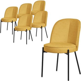 ML Design Ml-design Juego 6x Sillas De Comedor Mostaza De Poli&eacute;ster Tapizado Con Patas De Metal Asiento Acolchado Con Respaldo Semi-redondo Dise&ntilde;o Atemporal Mue