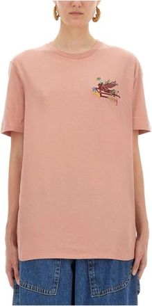 Etro Katoenen T-shirt met Pegaso - Dames - T-shirts - Roze - S - Katoen - Tops