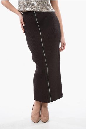 Nanushka Ribbed MEIKA Midi Skirt with Front Zip size Xs