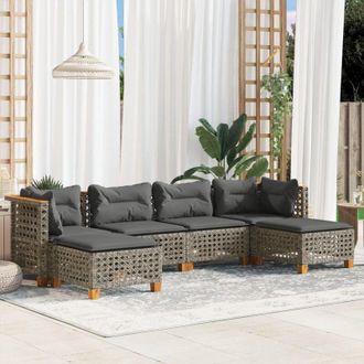 vidaXL Set De Muebles De Jard&iacute;n 6 Pzas Y Cojines Rat&aacute;n Sint&eacute;tico Gris Vidaxl