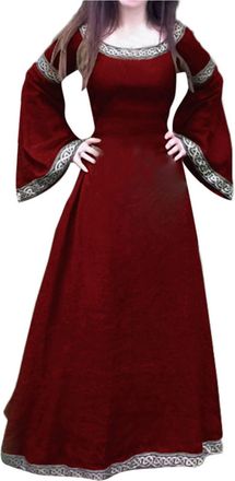 Generic Womens Retro Medieval Dress with Trumpet Sleeves Medieval Victorian Queen Dresses, Renaissance Gothic Maxi Dress, Carnival, Halloween Party, Cosplay, 