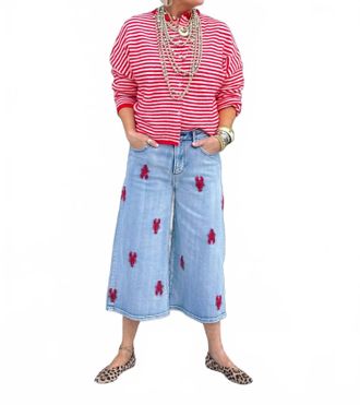 Free People Pinchys Culotte Wide Leg Jeans In Blue