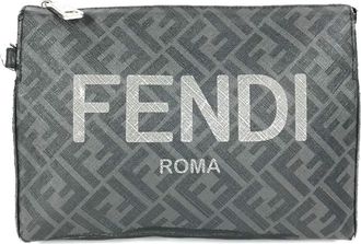 Fendi Zucca Black Gray Pvc Leather Clutch Bag (Pre-Owned)