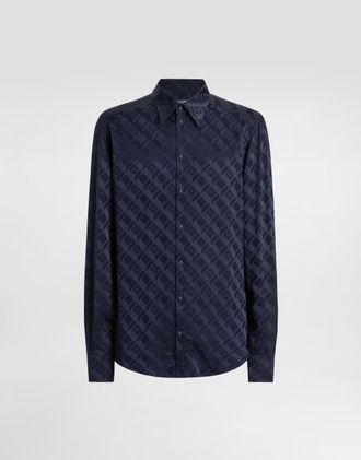 Dolce & Gabbana Martini Shirt In Logo Silk Jacquard - Man Shirts Blue 39