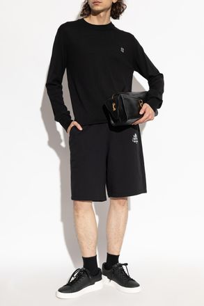 Balmain Cotton Shorts With Printed Logo, Mens, Black