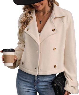 Generic Cost for Womens Wool Blend Cropped Trench Peacoat Fall Winter Double Breasted Blazer Jackets Open Front Top Outerwear