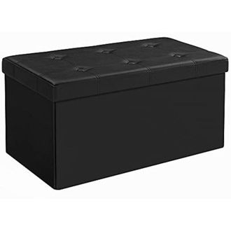 Songmics Cassapanca Contenitore 80L, Pouf Contenitore, Panca Poggiapiedi Pieghevole, Capacit&agrave; di Carico di 300 kg, Rivestimento in Similpelle, Seduta