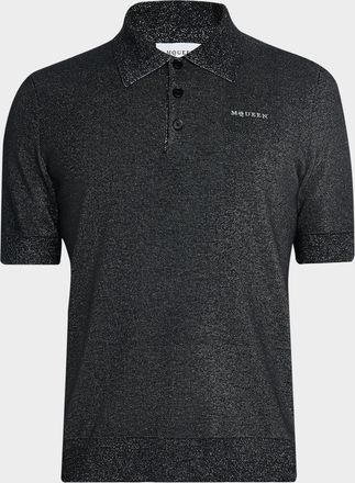 Alexander McQueen Mens Logo Metallic Wool Polo Shirt