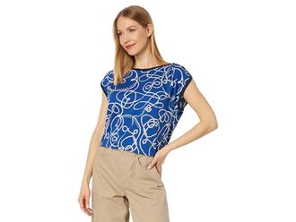 Tommy Hilfiger Printed Dolman Blouse Womens Clothing Knotty Ropes/Marina Blue : SM (US 4-6), Viscose