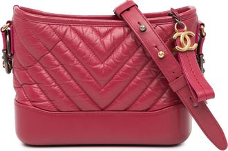 Chanel Raspberry Small Chevron Aged Calfskin Gabrielle Crossbody