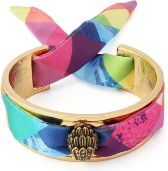 Kurt Geiger Stained Fabric Tie Bracelet in Gold/Multi at Nordstrom