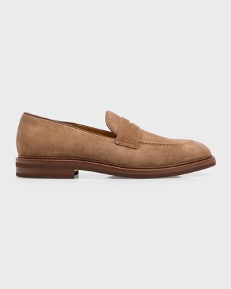 Brunello Cucinelli Mens Suede Penny Loafers