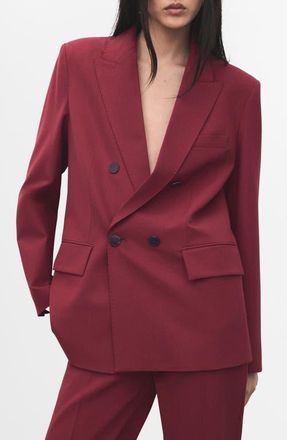 Mango Double Breasted Blazer in Wine at Nordstrom, Size Xx-Large