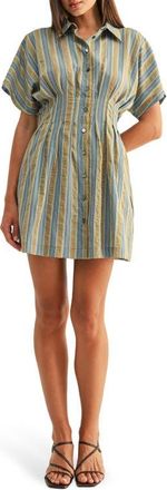 Adelyn Rae Dominique Stripe Pleat Mini Shirtdress in Blue/olive at Nordstrom, Size X-Small
