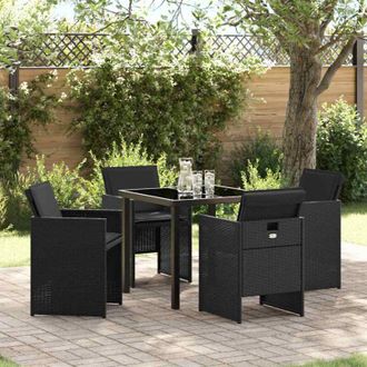 vidaXL Conjunto De Comedor De Jard&iacute;n Con Coj&iacute;n 5 Pcs Negro Polirat&aacute;n Vidaxl